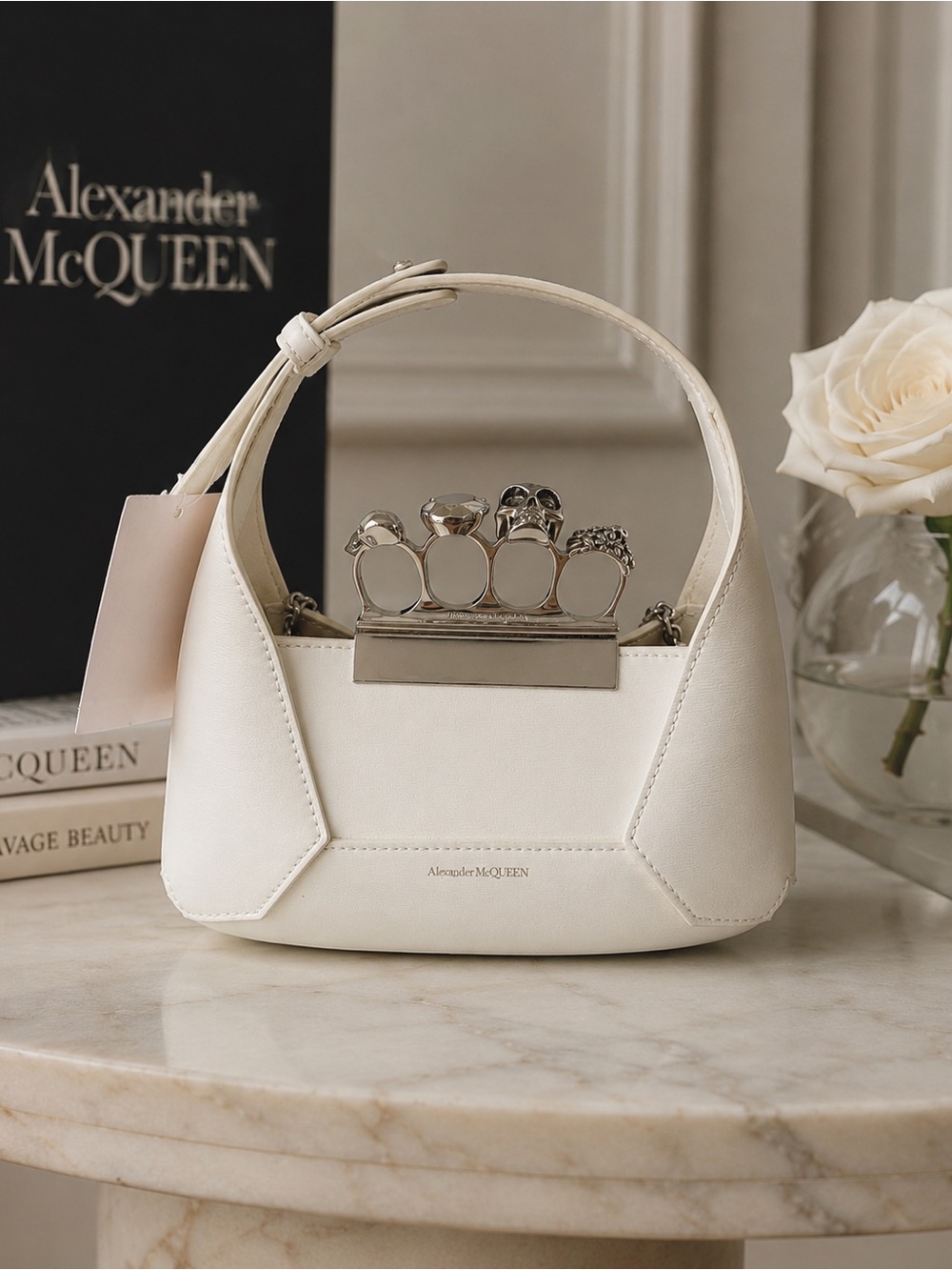 ALEXANDER MCQUEEN Jeweled Mini Hobo Bag - White